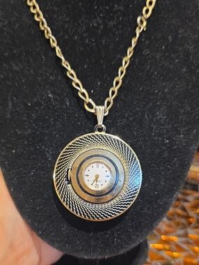 Gold-Tone Round Pendant Watch Necklace - Gold